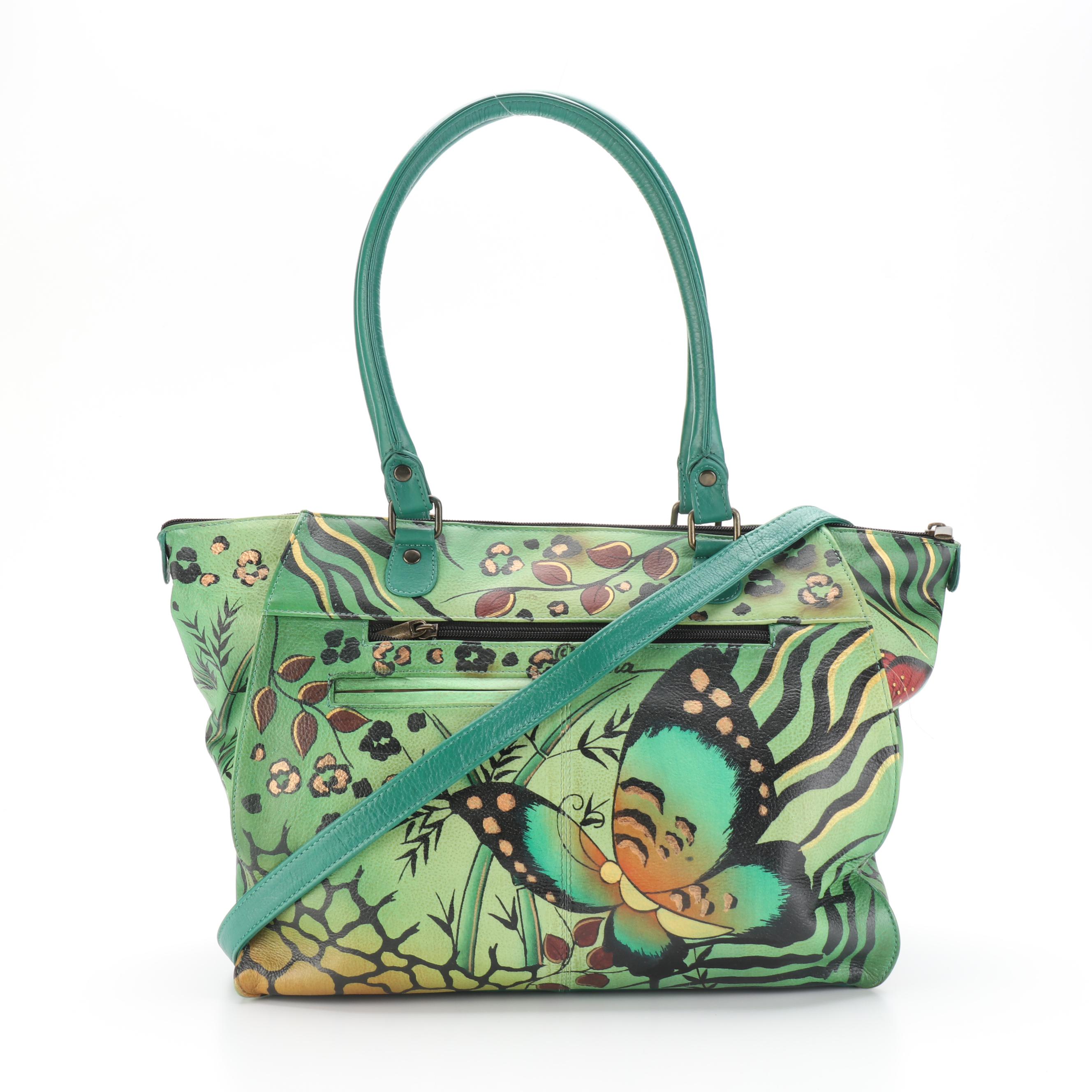 Anna by Anuschka Painted Leather Tote with Shoulder Strap and Wallet EBTH