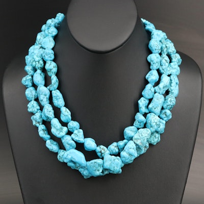 Magnesite Triple Strand Necklace with Sterling Clasp