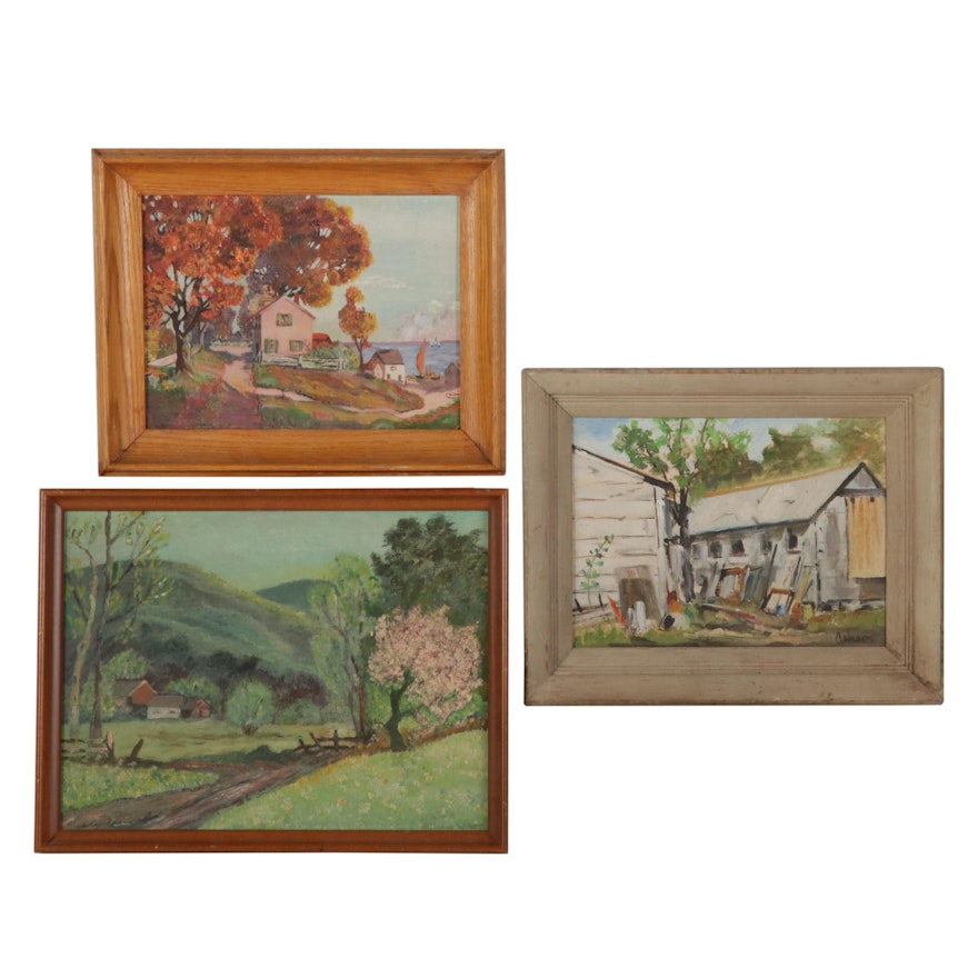 Oil Paintings of Rural Cottages and Homefronts, Mid-Late 20th Century