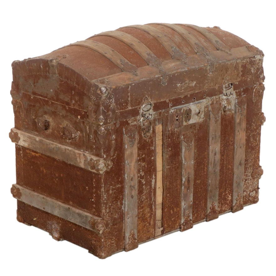Victorian Metal-Clad Pine Dome Top Trunk, Late 19th Century