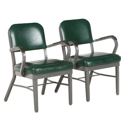 Pair of Stylex Mid Century Modern Metal and Green Vinyl Office Chairs