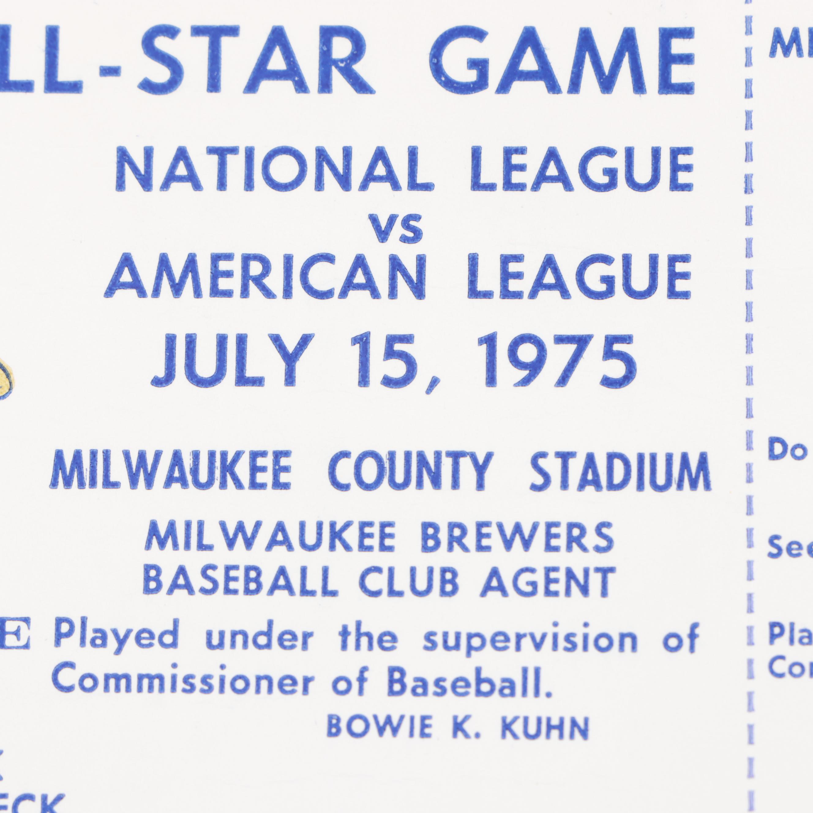 1975 MLB AllStar Game Tickets EBTH