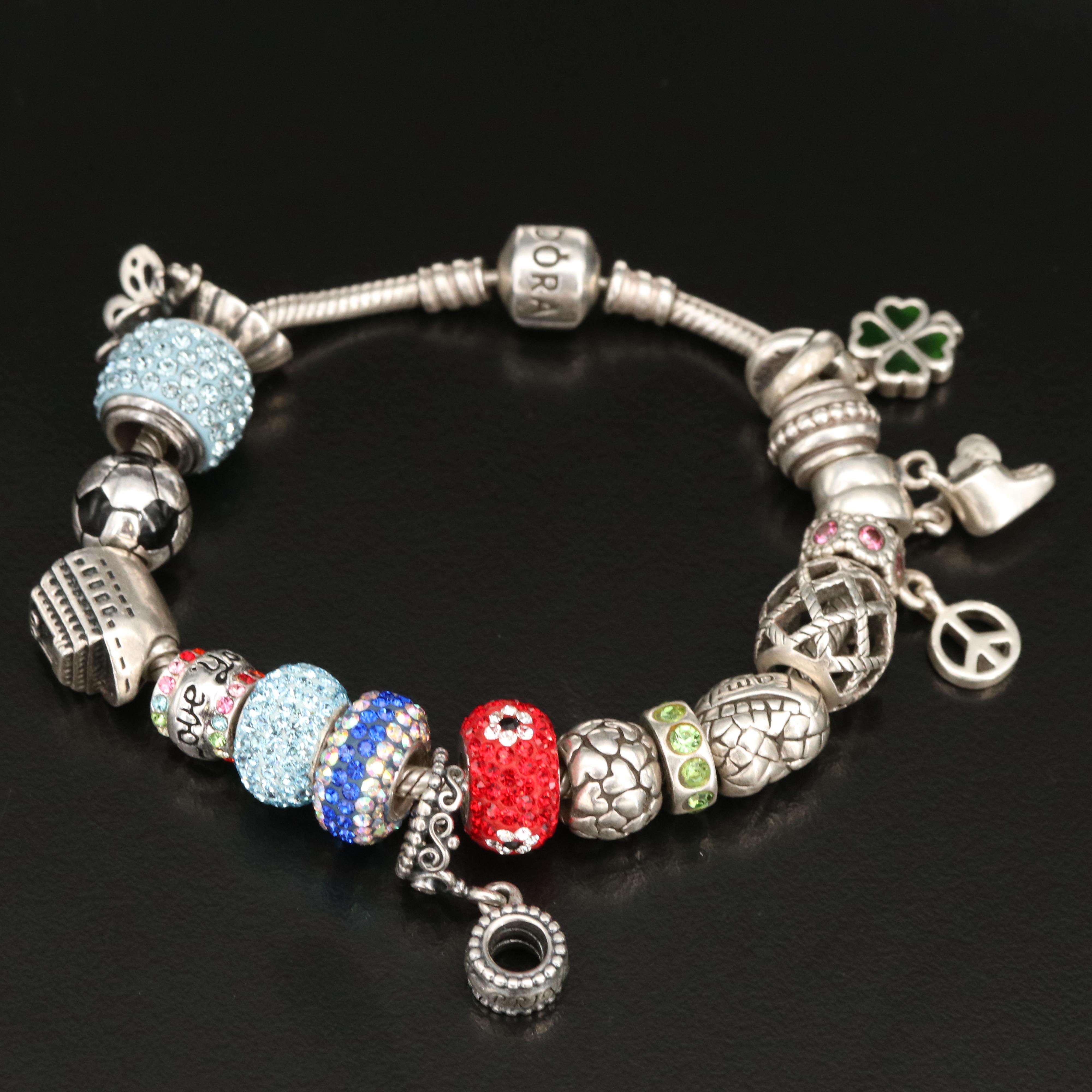 Pandora Sterling Charm Bracelet with Brighton Charms EBTH