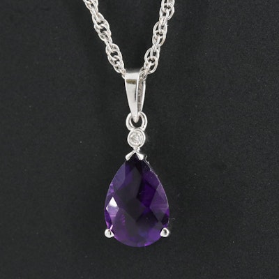 14K Amethyst and Diamond Pendant on Chain Necklace