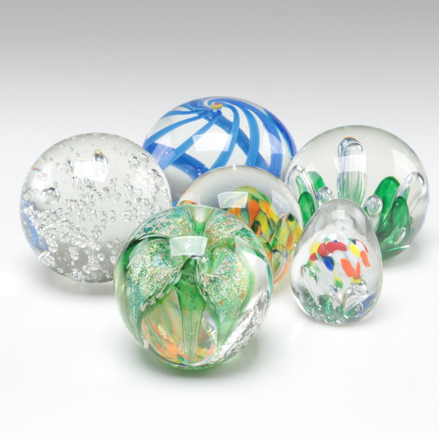 Glass Eye Studios and Other Studio Art Glass Trapped Bubble Paperweights
