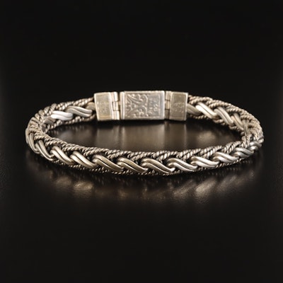 Sterling Fancy Link Bracelet with Braided Detail