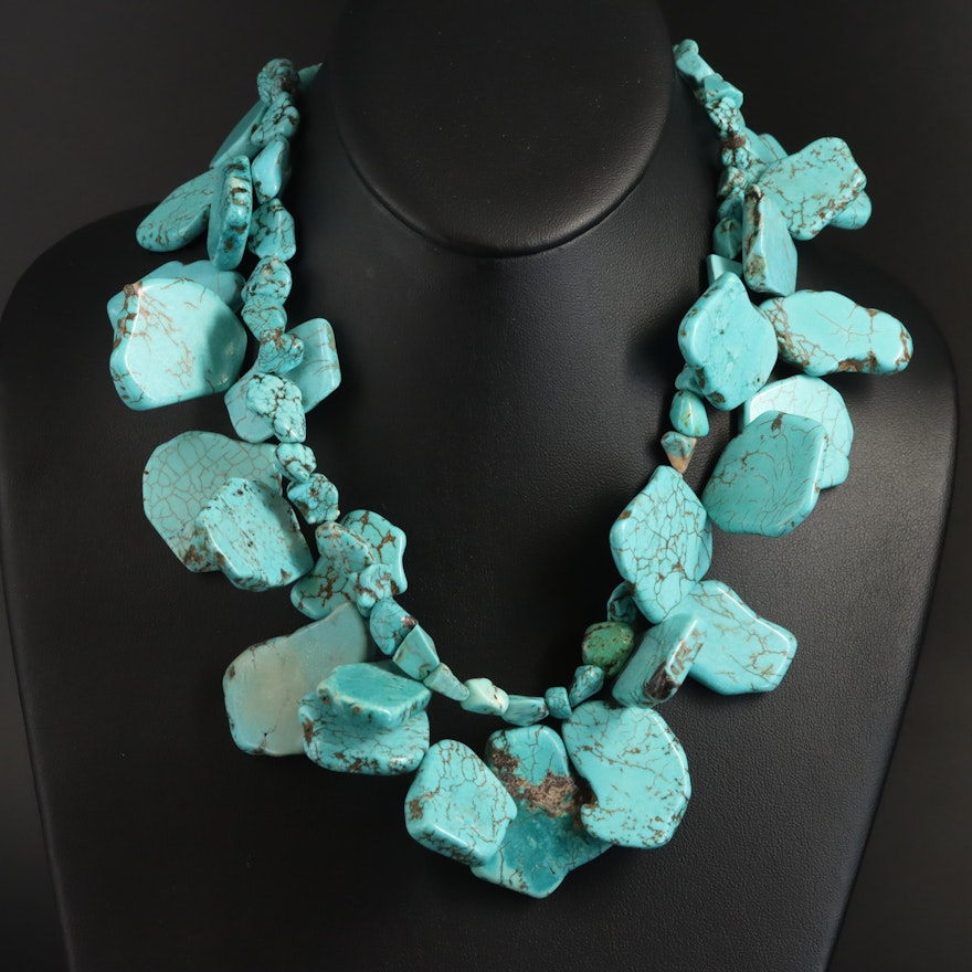 Magnesite and Faux Turquoise Necklace with Sterling Clasp