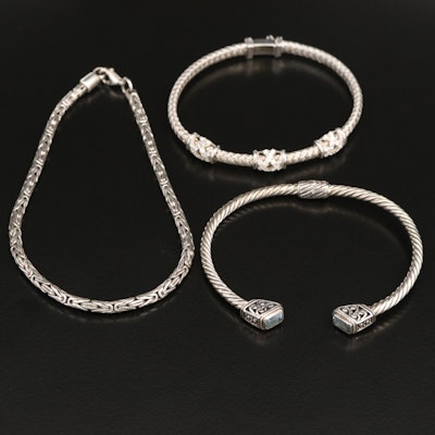 Sterling Cuff and Bracelets Including Sky Blue Topaz and Cubic Zirconia