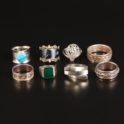 Sterling Rings Including Chalcedony and Faux Turquoise