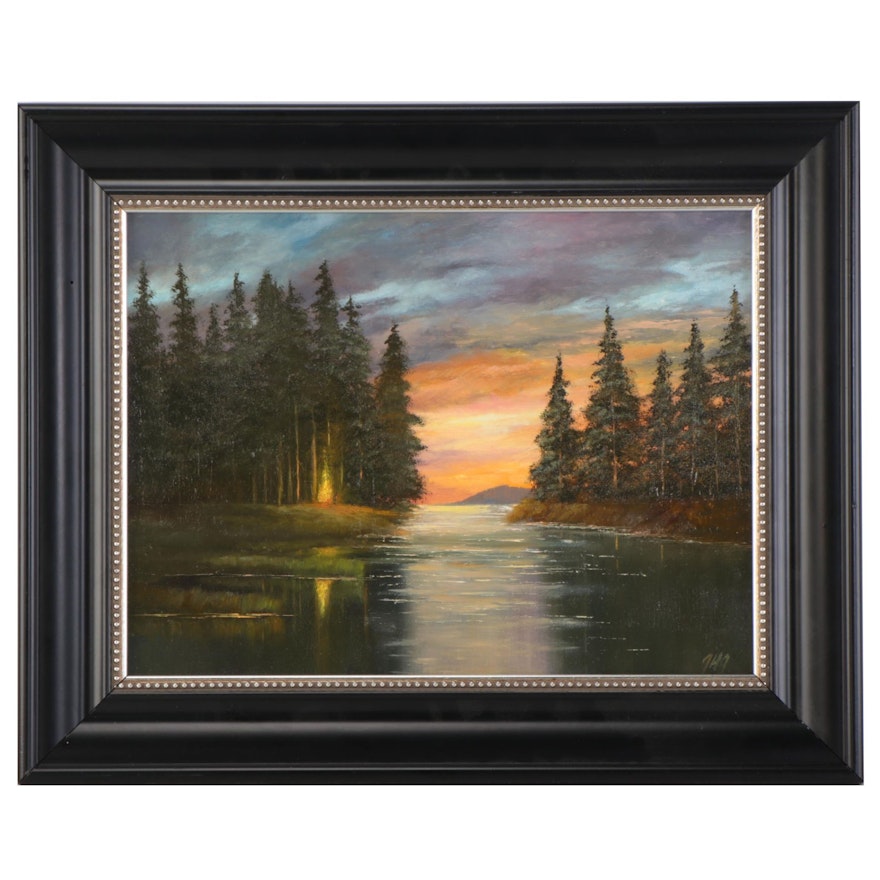 George H. Grimm Sunset Landscape Oil Painting, 2020
