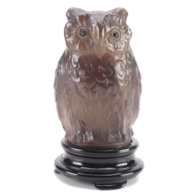 Tiffin-Franciscan Painted Glass Owl Lamp, Mid-20th Century