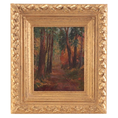 Forest Pathway Landscape Oil Painting, Early 20th Century