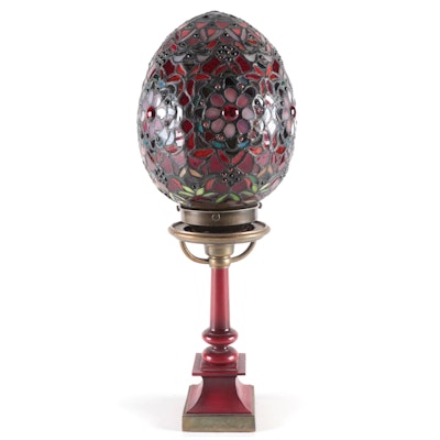 Italian Metal Table Lamp with Dale Tiffany Stained and Slag Glass Egg Shade