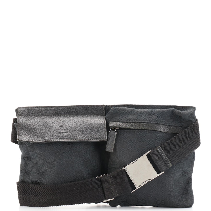 Gucci Belt Bag in Black GG Canvas and Cinghiale Leather