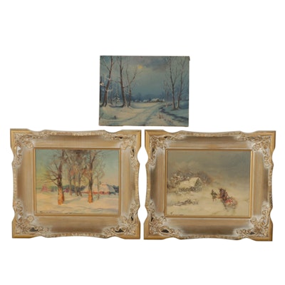 Winter Landscape Oil Paintings, Early to Mid 20th Century