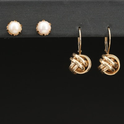 14K Earrings Including Pearl and Knot