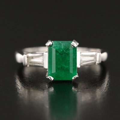 14K 1.59 CT Emerald and White Topaz Ring with GIA Report