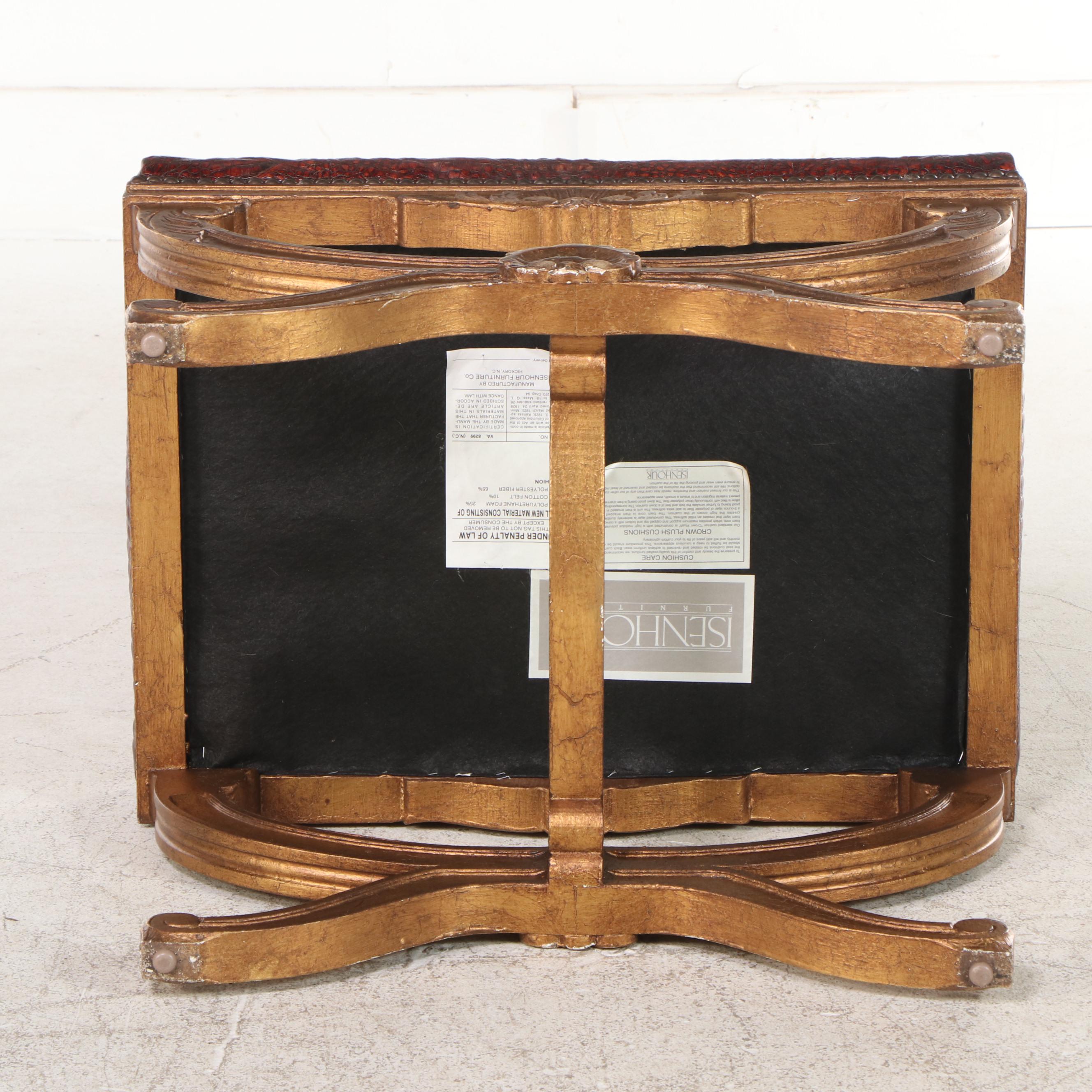 Isenhour Regency Style Giltwood Ottoman with Embossed Leather EBTH