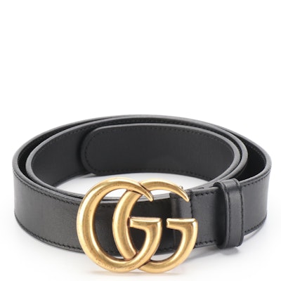 Gucci 30mm Interlocking GG Marmont Belt in Smooth Black Leather