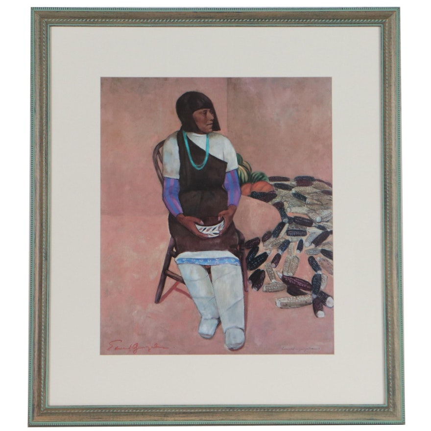 Edward Gonzales Offset Lithograph of Seated Woman