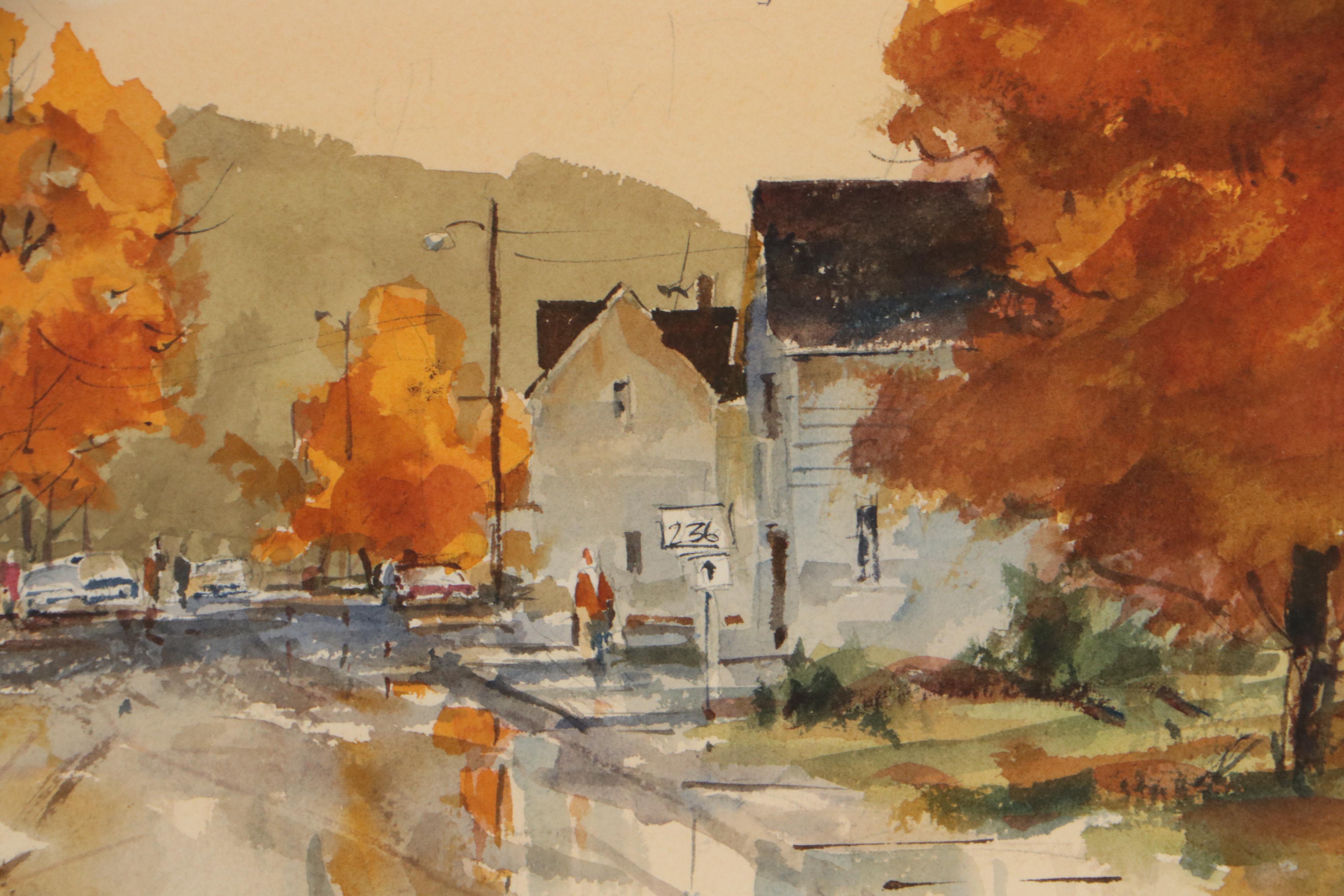 Jerry Smith Street Scene Watercolor Painting EBTH
