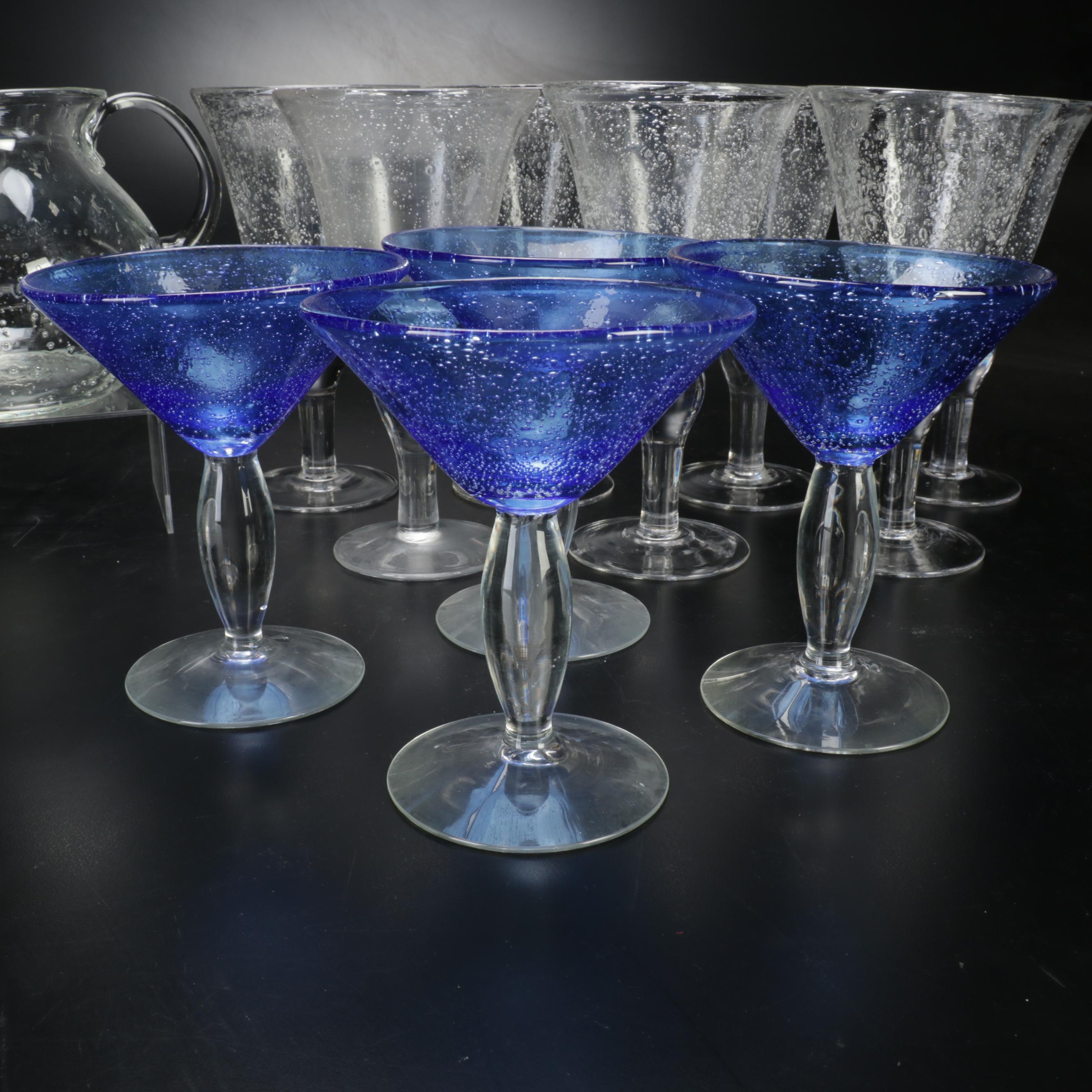 Suspended Bubble Glass Stemware with Pitcher and Bowl EBTH