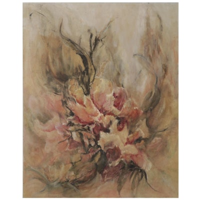 Anna Marie Sninsky Oil Painting of Flower Petals, Mid-Late 20th Century