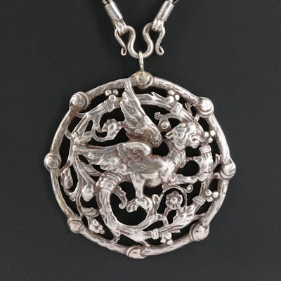 Sterling Sandcast Griffin Pendant on Baht Style Necklace