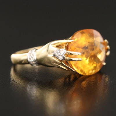 14K Citrine and Diamond East-West Ring with Hand Detail