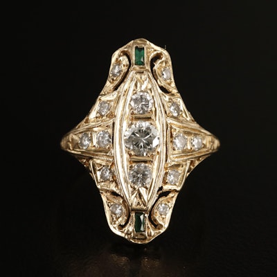 Vintage 14K Diamond and Emerald Ring