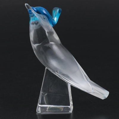 Lalique "Pimlico" Blue Crested Crystal Bird Figurine