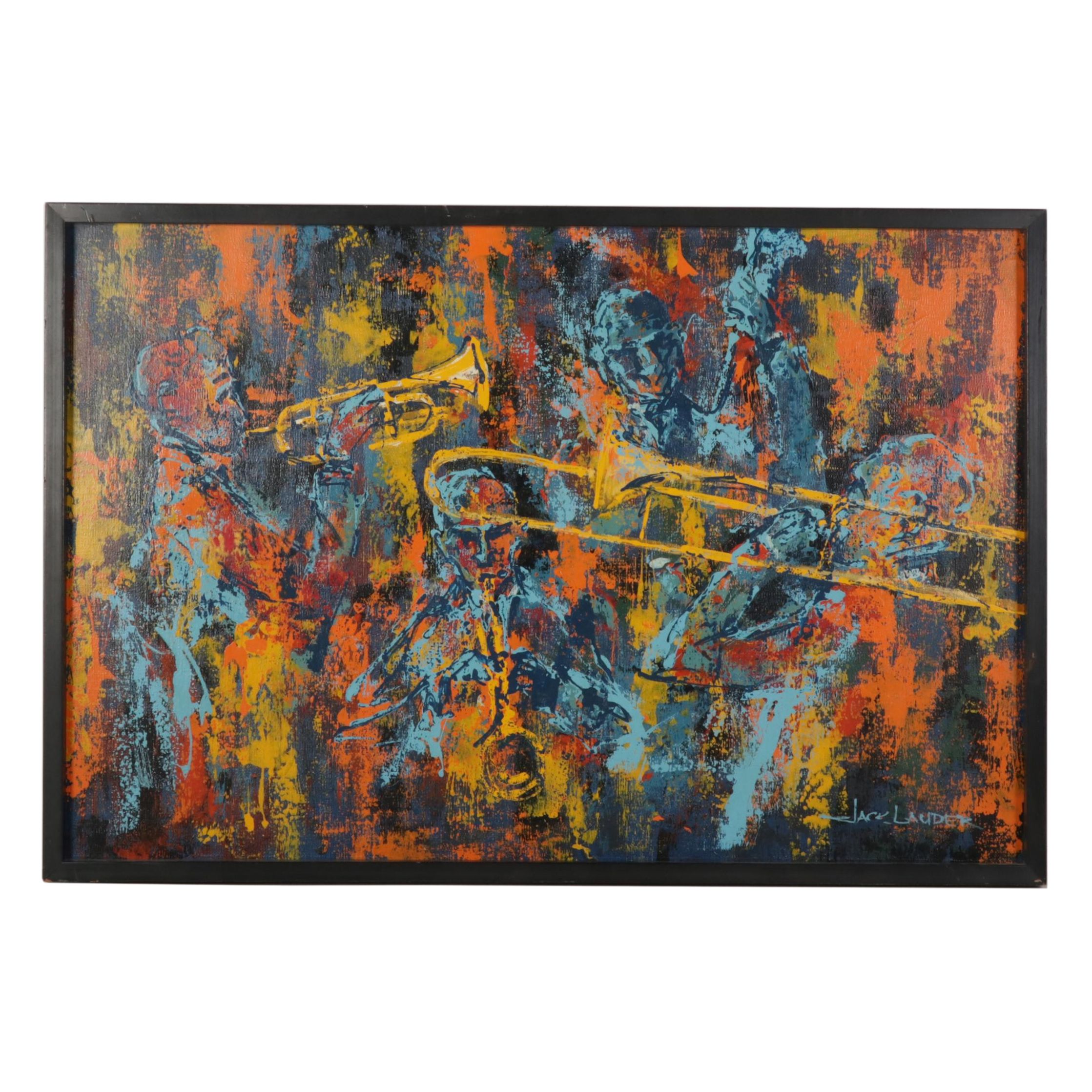 Jack Lauder Modernist Oil Painting of Jazz Ensemble EBTH