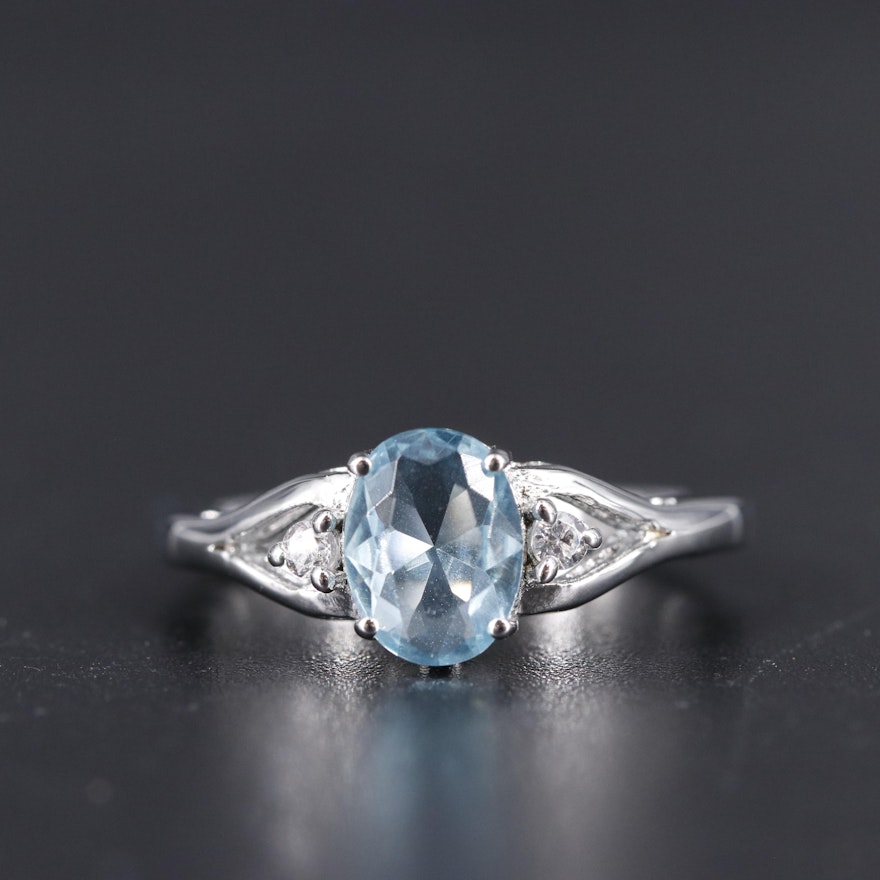 Sterling Silver Aquamarine and Cubic Zirconia Ring