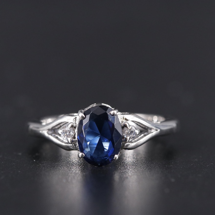 Sterling Silver Sapphire with Cubic Zirconia Ring