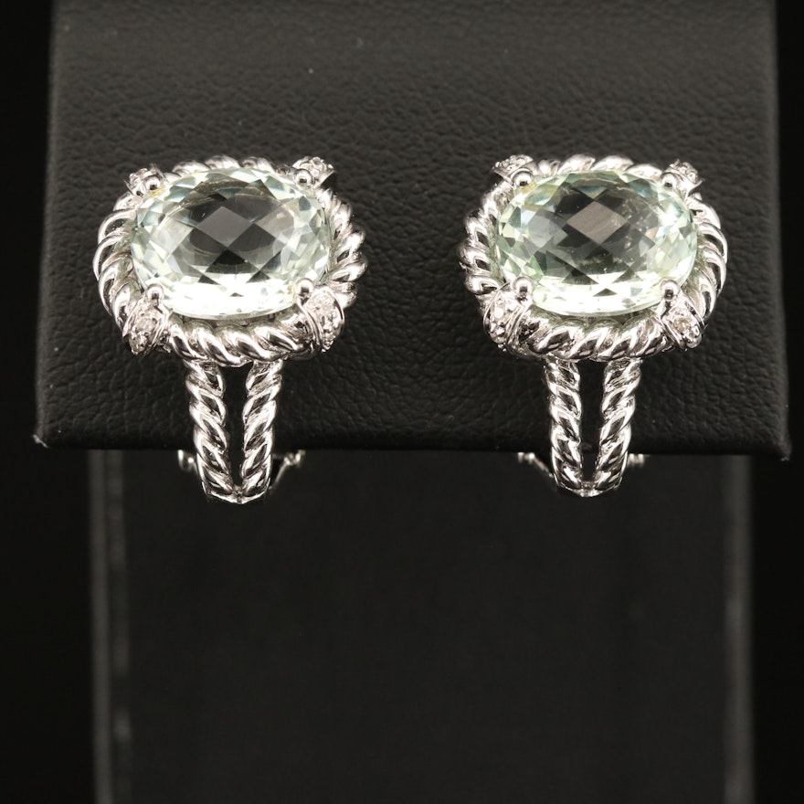 14K Prasiolite and Diamond Drop Earrings