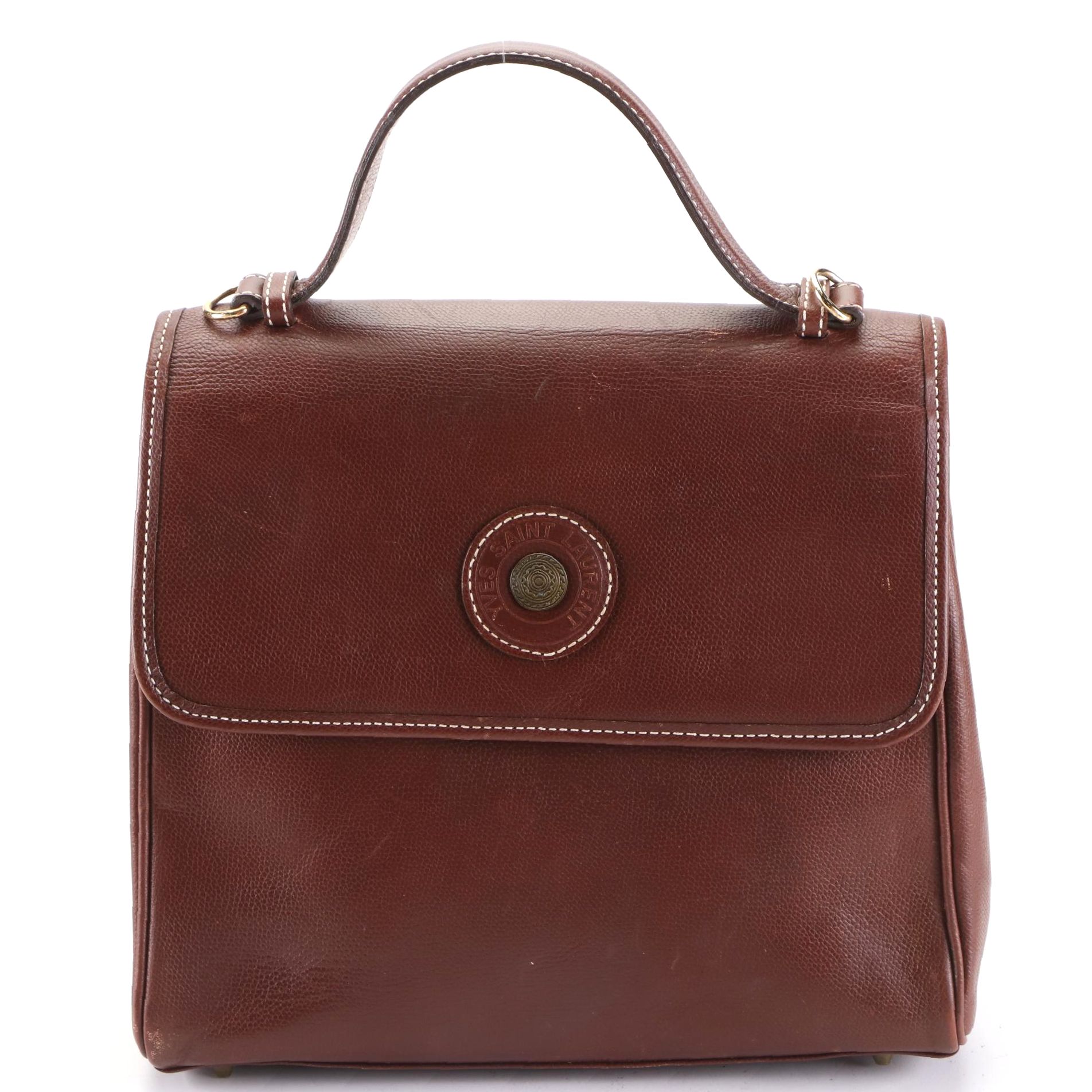 Yves Saint Laurent Top Handle Satchel Bag in Brown Grained Leather EBTH