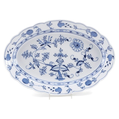 Carl Teichert Blue Onion Style Porcelain Oval Platter, 1882-1929
