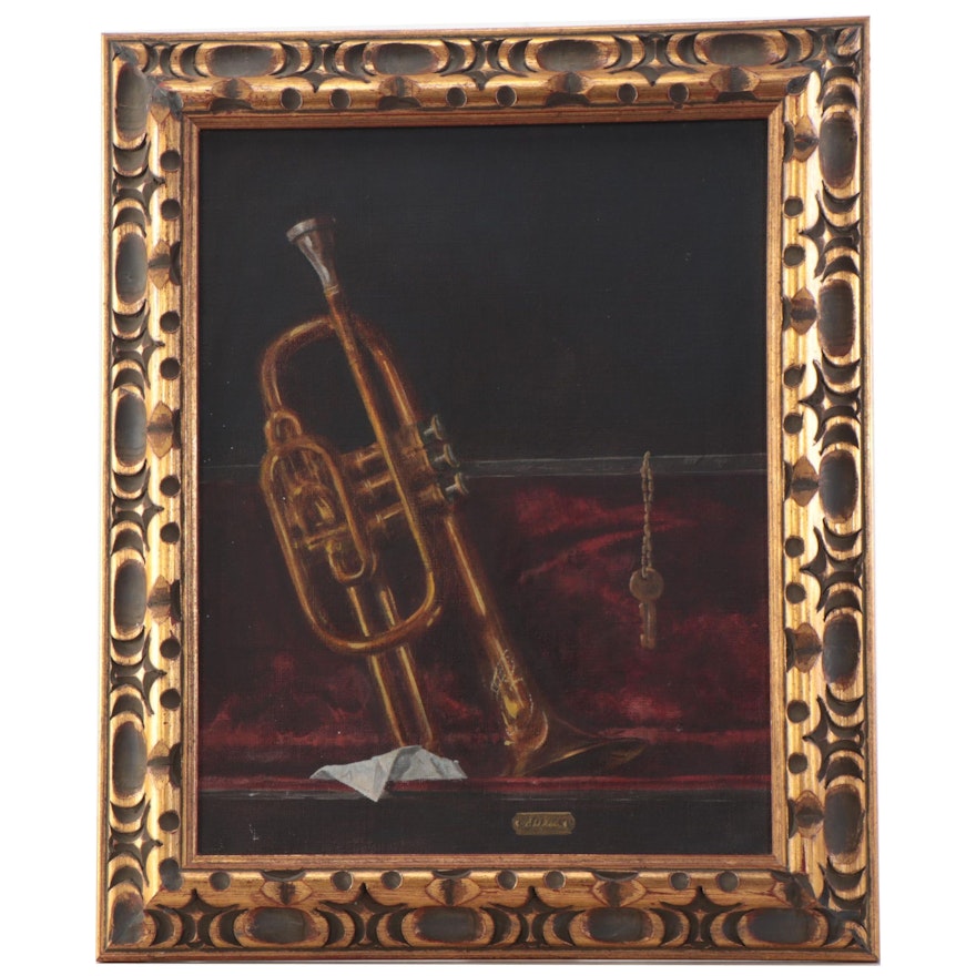 Still Life With Trumpet Oil Painting