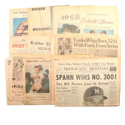 The Milwaukee Journal Milwaukee Braves Newspapers With Aaron, Spahn, More, 1950s