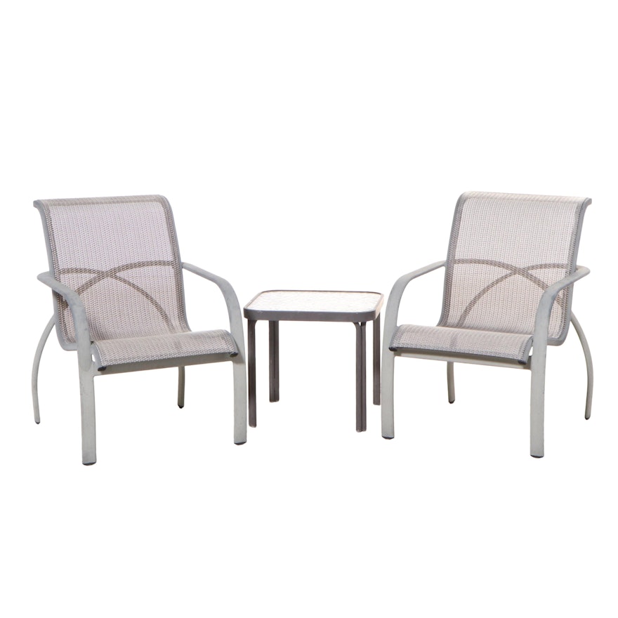 Tropitone Aluminum and Poly Armchairs With Side Table