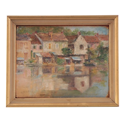 Oil Painting of European Village Scene