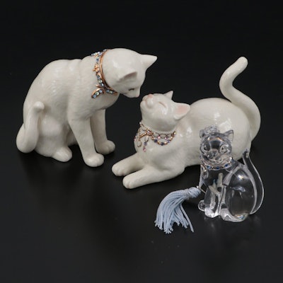 Lenox "Awake To A Kiss" Porcelain Cats and German Glass Cat Figurines
