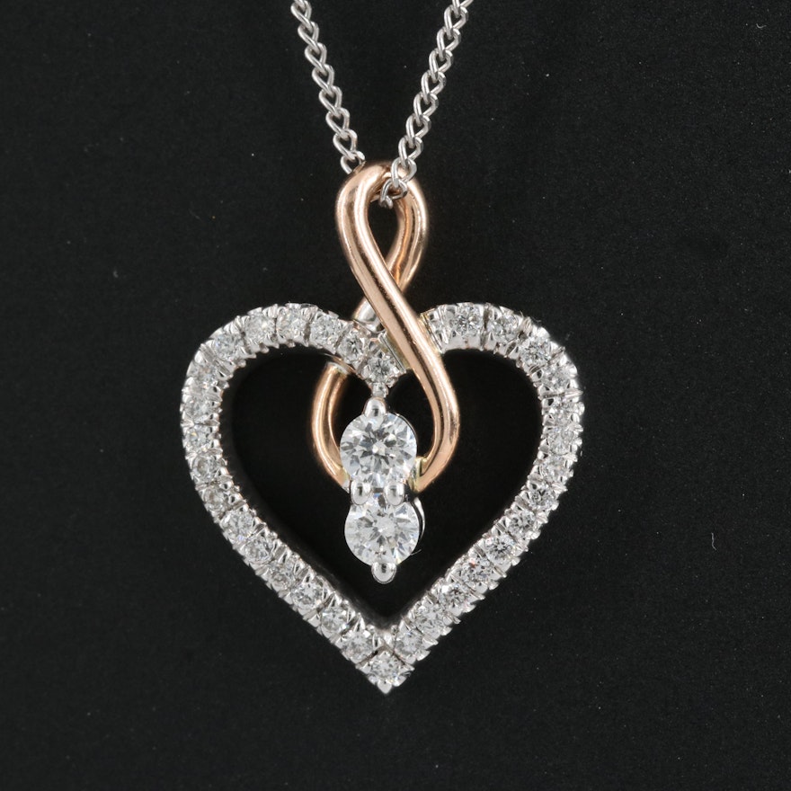 14K 0.32 CTW Diamond Infinity Heart Pendant Necklace with Rose Gold Accents