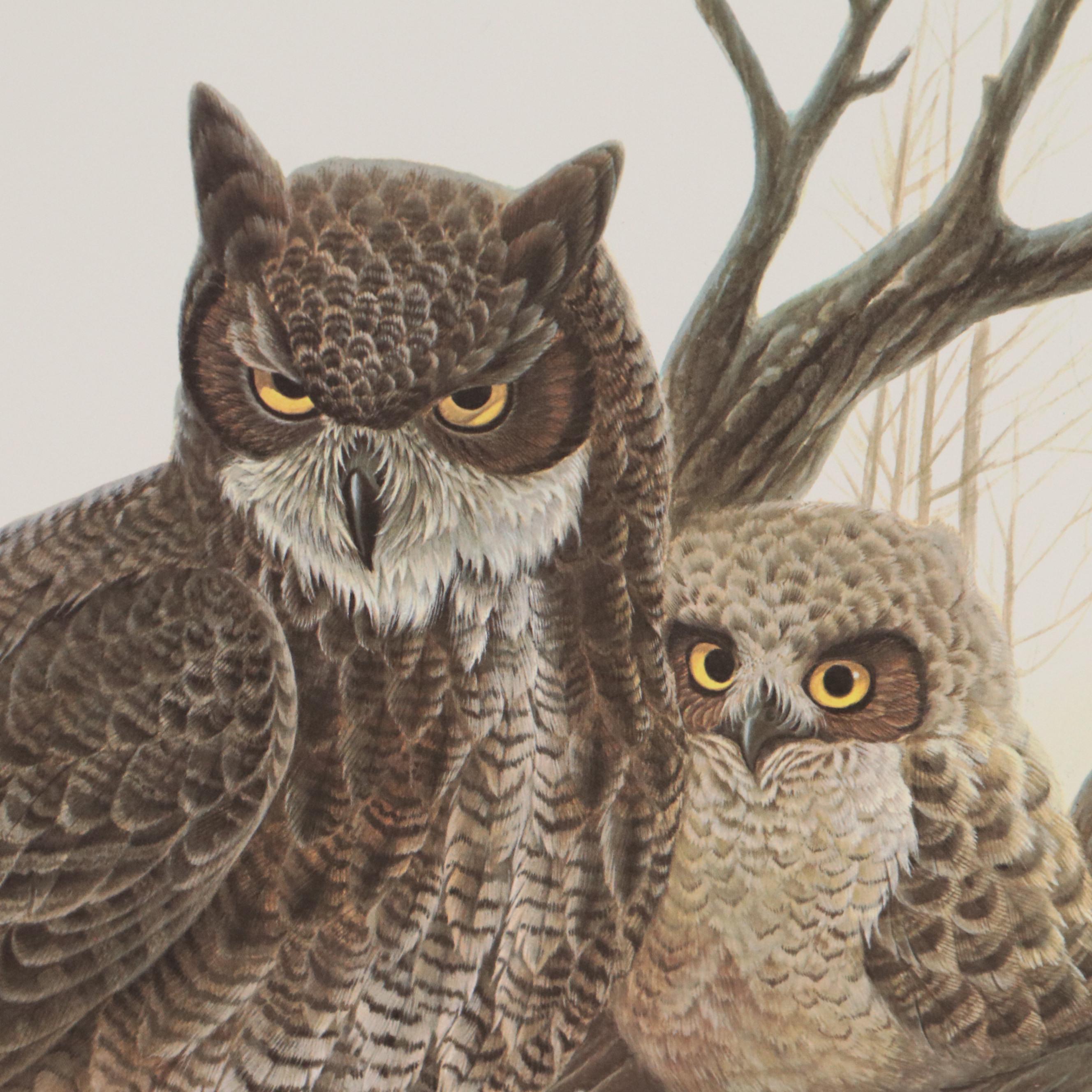 John Ruthven Offset Lithograph "Great Horned Owls," 1979 EBTH