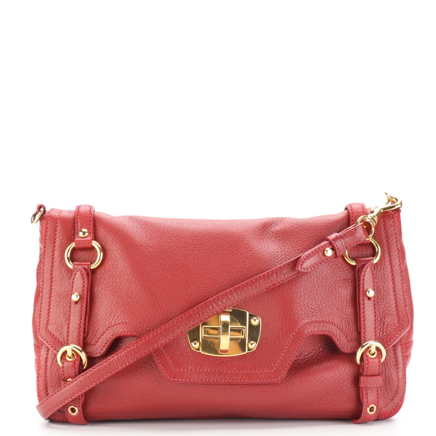 Miu Miu Front Flap Shoulder Bag in Red Deerskin Leather with Detachable Strap