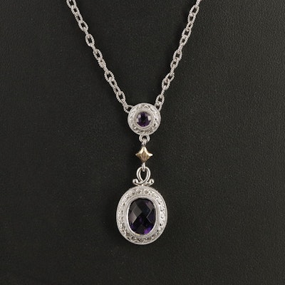 Gabriel & Co. Sterling Amethyst Necklace with 18K Accent