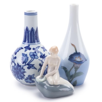 Bing & Grøndahl and Other Porcelain Bud Vases with Little Mermaid Figurine