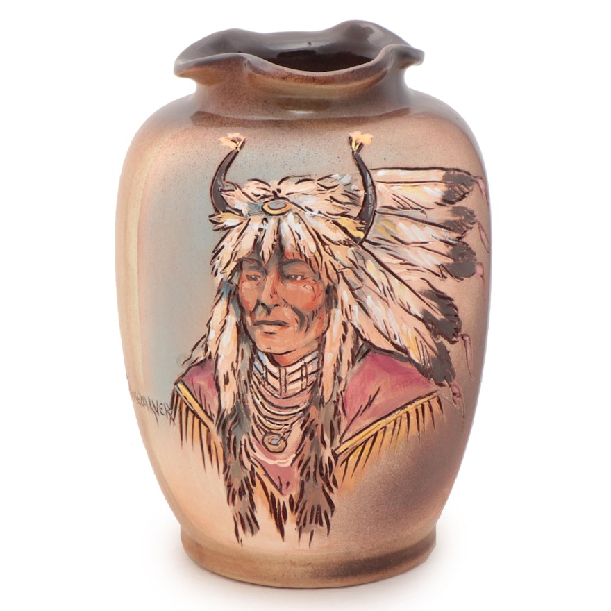 Rick Wisecarver Hand-Painted Wihoa Earthenware Vase, 2000