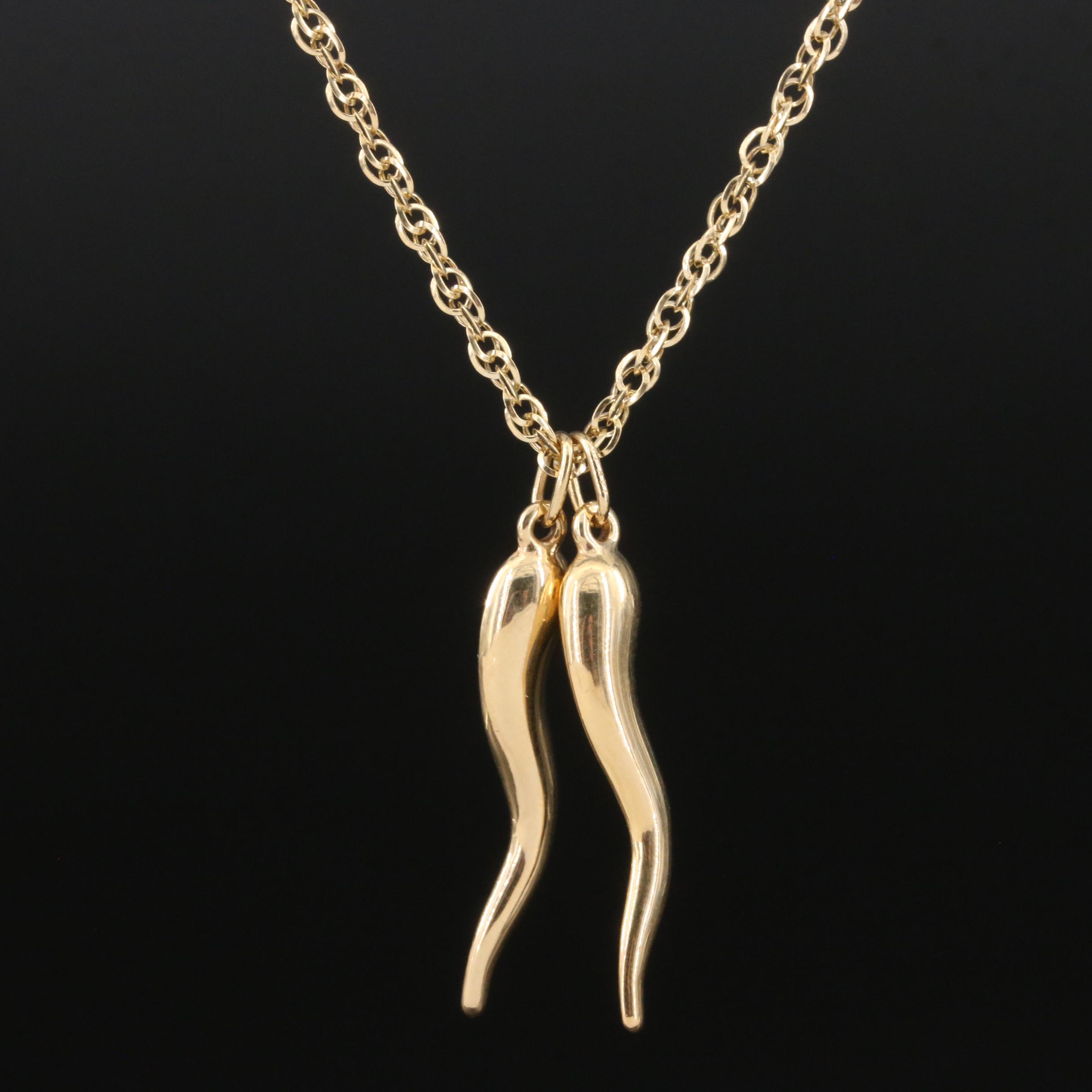 14K Cornicello Horn Pendant Necklace EBTH
