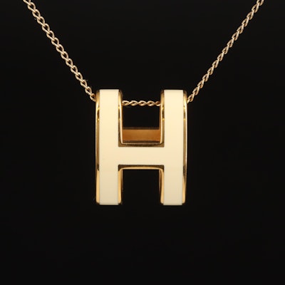 Hermès "Pop H" Enamel Pendant on 14K Chain Necklace